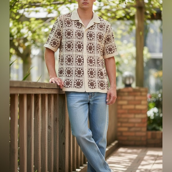 Morse Code Other - Morse Code Crochet Top Vintage Inspired Granny Square Boho Festival Shirt M